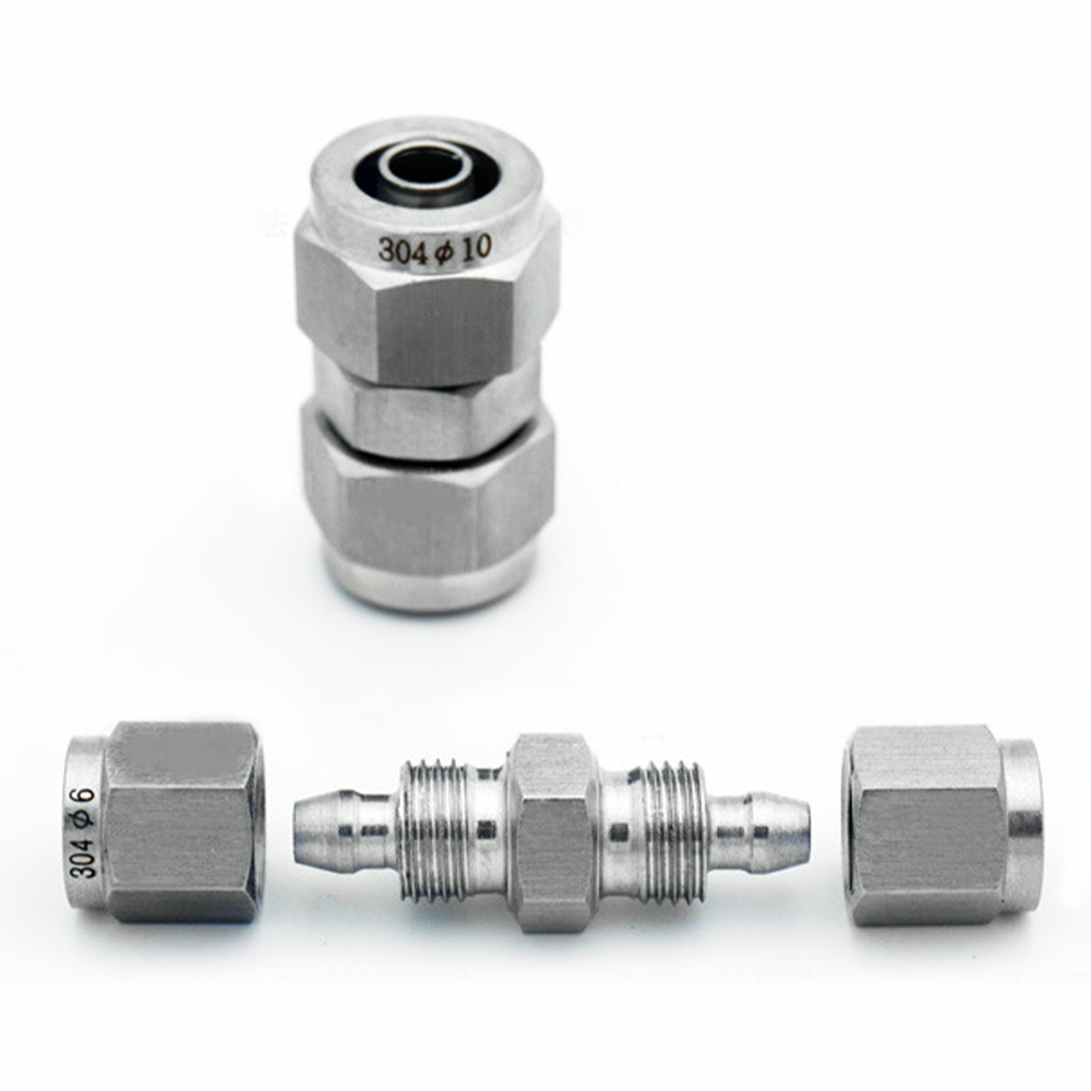 Compression Fitting Brass - 304สแตนเลส Pneumatic Joint ท่อหลอดลมท่อ Quick กระชับ